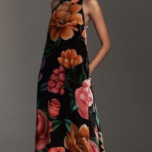 Anthropologie One Shoulder Floral Dress - Black and Multicolor